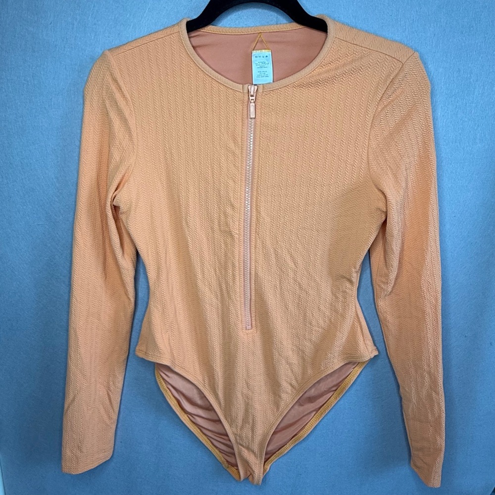 Womens Dippin Daisy's Orange Swim Textured Half Zip Long Sleeved Rash Guard M - Picture 2 of 8
